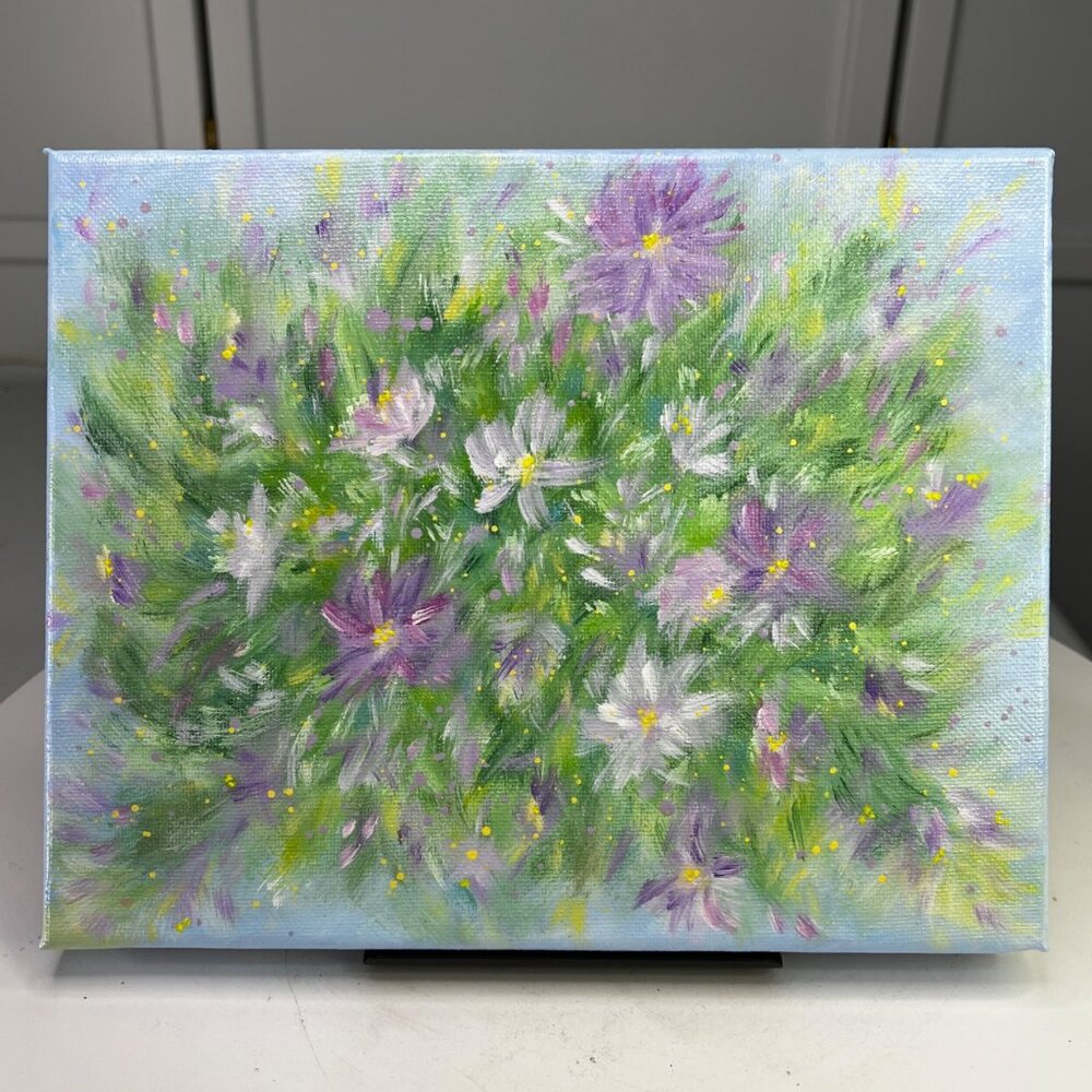 "Flowering 1" Stretched Canvas Acrylic Painting Floral Wall Art 8" x 10" - Picture 4 of 7